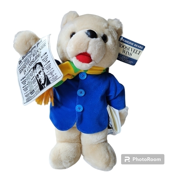 Headline Bears Toy Parade Roosevelt Wins Stuffed Teddy Bear Newspaper - Picture 1 of 6